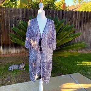 KONA SOL Black and White Sheer Beach Pool Swimsuit Coverup with Tassels …
